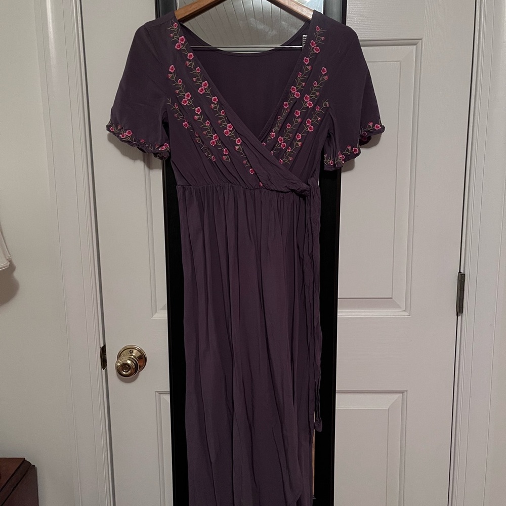 Gray Embroidered Wrap Dress